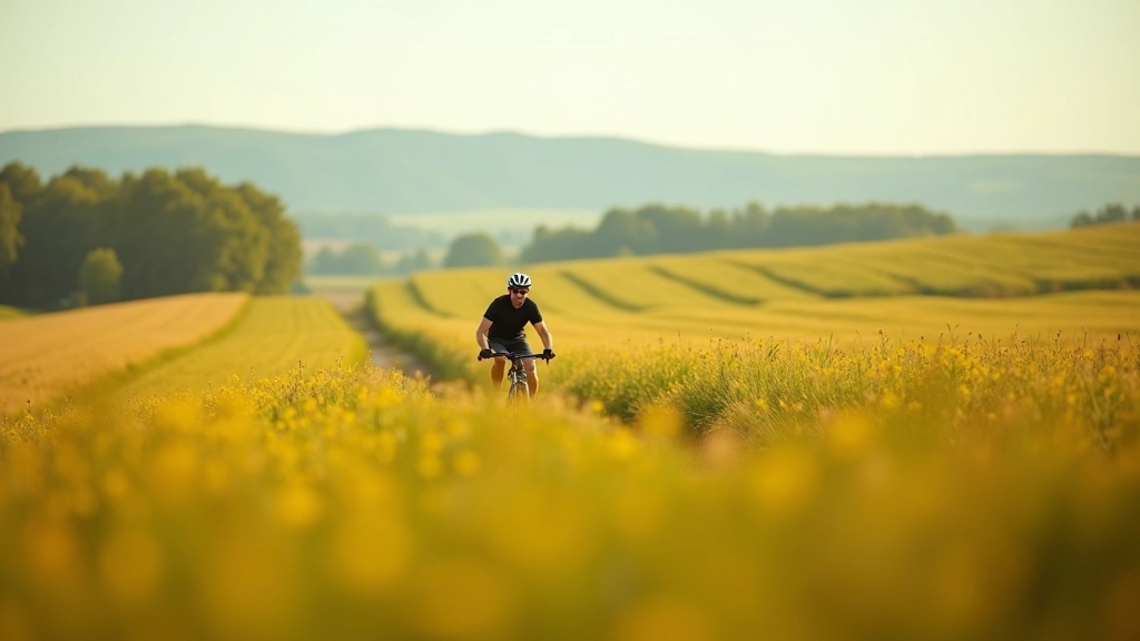 Cycliste explorant la campagne belge, une activité hors ligne enrichissante