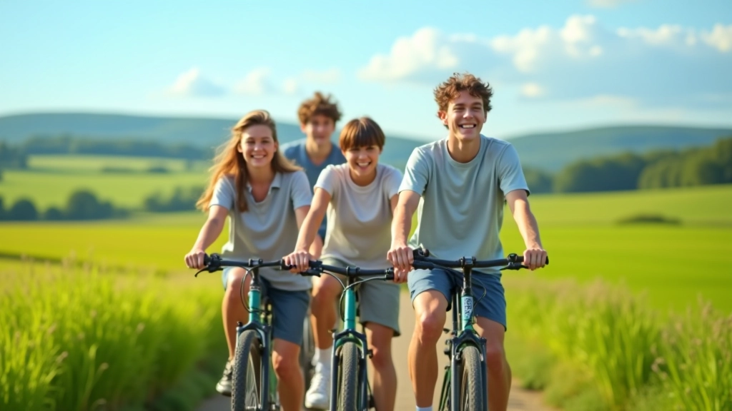 Adolescents belges en vélo à la campagne