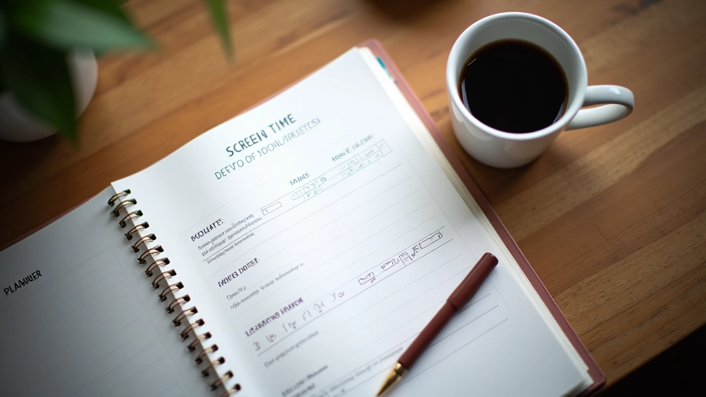 Tableau avec des notes écrites à la main montrant les limites de temps établies pour les réseaux sociaux